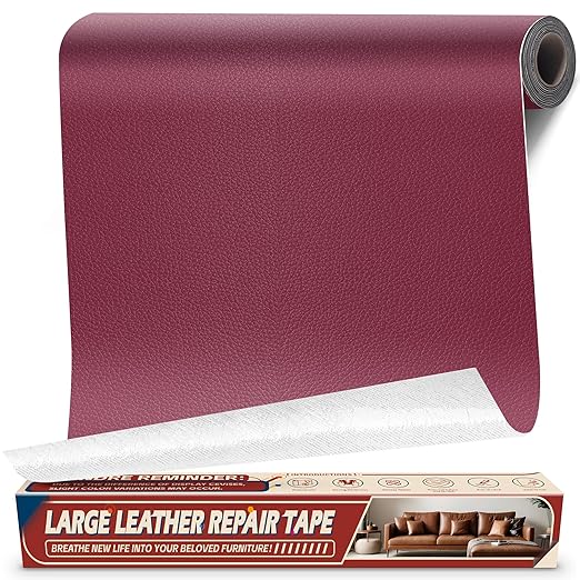 Leather Repair Tape Patch, 17" x 79" Self Adhesive Leather Patches for Furniture,Vinyl Repair Kit for Car Seat, Couch, Chairs, Boat Seat, Sofa Burgundy