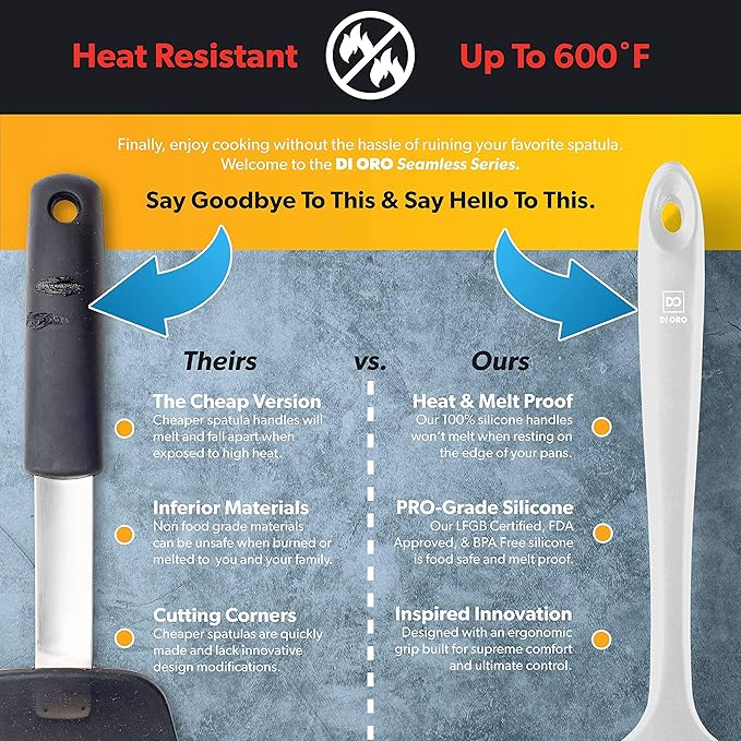 DI ORO Mini Spatula - Small Spatulas Silicone Heat-Resistant up to 600°F - Silicone Kitchen Scraper for Baking & Cooking BPA Free - Mixing Spatula Dishwasher Safe - Nonstick Cookware Safe (Stone)