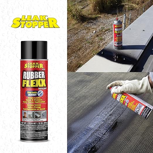 Leak Stopper Rubber Flexx – 18oz Waterproof Repair & Sealant Spray - Point & Spray to Seal Cracks, Holes, Leaks, Corrosion & More | Black – 3 cans