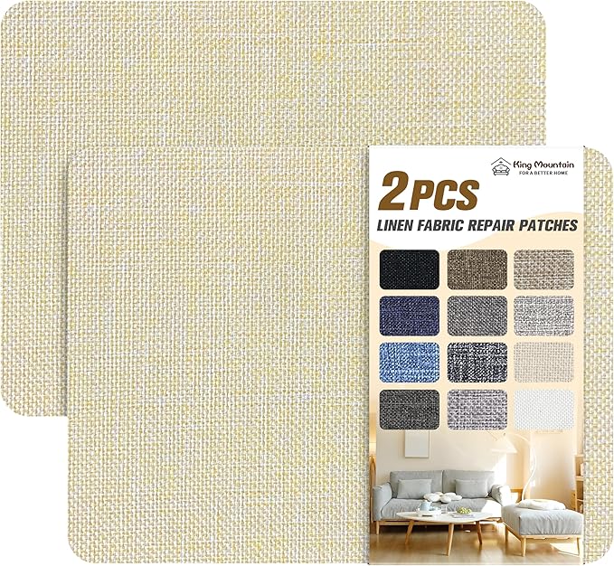 KING MOUNTAIN Coarse Linen Repair Patches, Self-Adhesive Fabric, 8X11 Inch 2 PCS, Multi Color, for Sofa (Beige 1.0)
