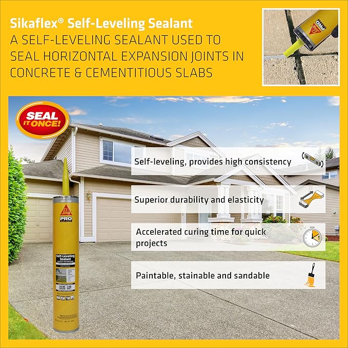 Sikaflex Self Leveling Sealant, Gray, Polyurethane with an Accelerated Curing Capacity for Sealing Horizontal Expansion Joints in Concrete, 29 fl. oz Cartridge, 12 Pack