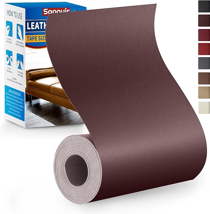Leather Repair Patch Tape Kit, 4" x 63" Self Adhesive Leather Repair Patch for Furniture, Vinyl Leather Repair Kit for Car Seat, Chairs, Couch, Sofa, Boat Smooth Darkbrown