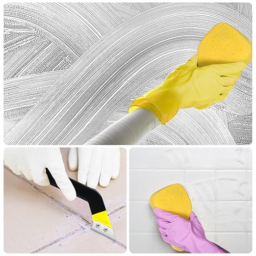 8 Pcs Grout Float Sets Include 9.5 x 4 Inch Molded Rubber Grout Float, 6 Sponge, Angled Tile Saw with 3 Blades Replacement, Removal Tool for Masonry Stucco Drywall Concrete(Yellow)