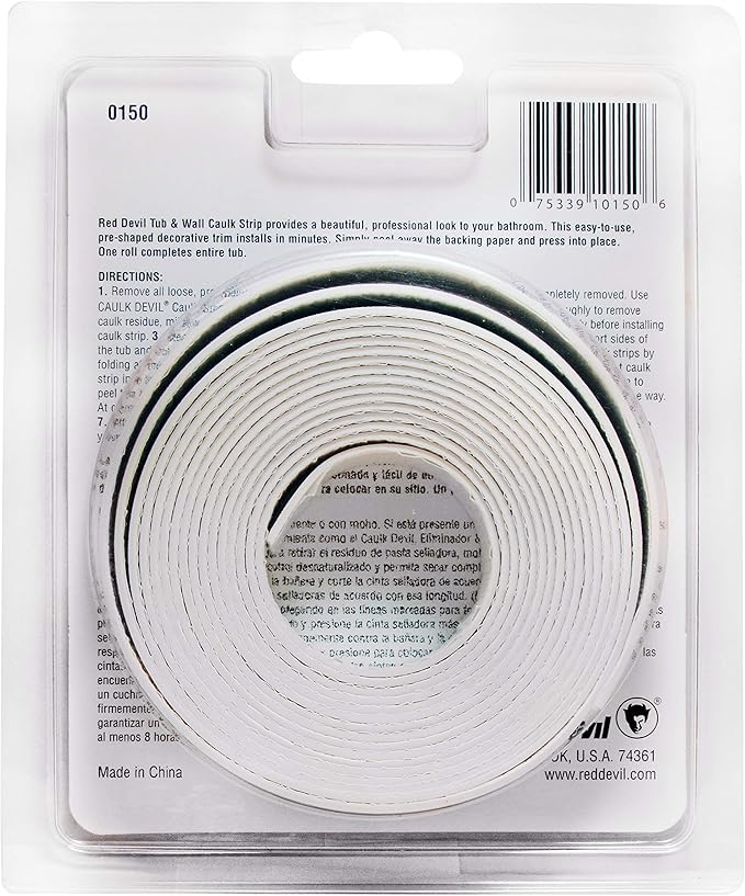 Red Devil 0150 Tub & Wall Caulk Strip (Medium) 7/8" x 11', White