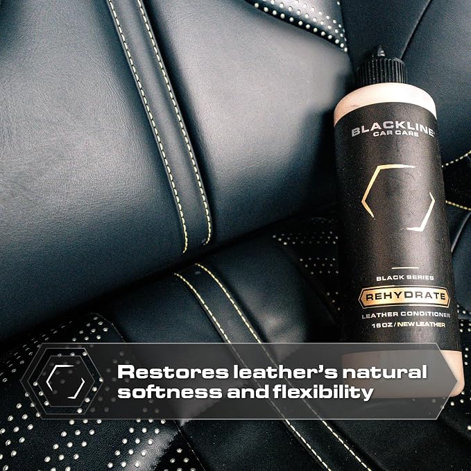Blackline Car Leather Cleaner and Conditioner Care Kit with Microfiber Towel and Applicator Pad, Gentle APC and Leather Rehydrate, 2 16 Fl Oz Bottles for Leather Car Interiors