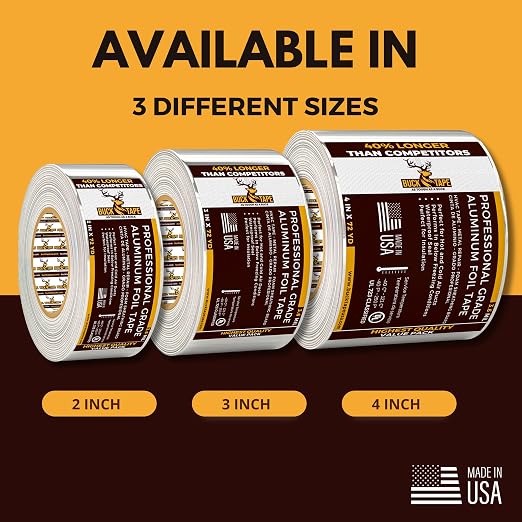 Buck Aluminum Foil Tape – 4 Inch x 216ft (72 yd), 3.6 Mil – HVAC Tape for Ductwork, AC, Dryer Vents & Insulation – Silver Foil Tape for Metal Repair, Exhaust Sealing & Air Conditioning (1 Pack)