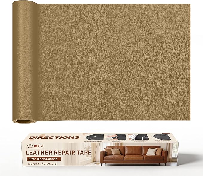 ONine Leather Repair Tape,Self Adhesive Leather Repair Patch,Leather Patches for Furniture,Sofa,Car Seats,Office Chair. Vinyl Repair Kit 8x48in(Gery Khaki)
