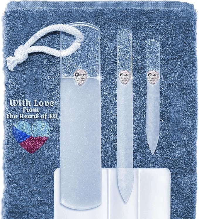 GLADZY Glass Nail File Set - Czech Crystal Manicure Tools for Natural Nails, Glass Foot File Callus Remover, Professional Manicure & Pedicure Foot Spa Kit for Fingernails & Toenails, Made in EU