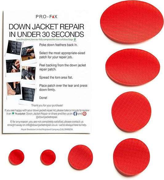Self-Adhesive Waterproof Repair Patch Kit - 30-Second Fix for Down Jackets, Tents, Sleeping Bags, Backpacks, Outdoor and Camping Gear - Pre-Cut Nylon, Multiple Colors (Red)