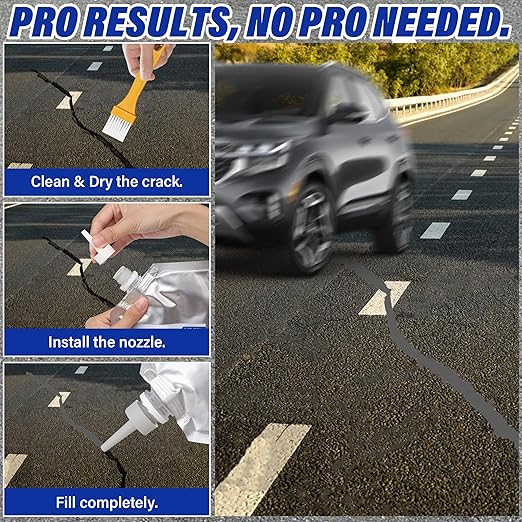 Concrete Crack Filler, 50.7 fl oz Self-Leveling Flexible Repair Sealant, High Elasticity Cement Crack Filler for Driveway, Sidewalk, Foundation, Indoor/Outdoor Use