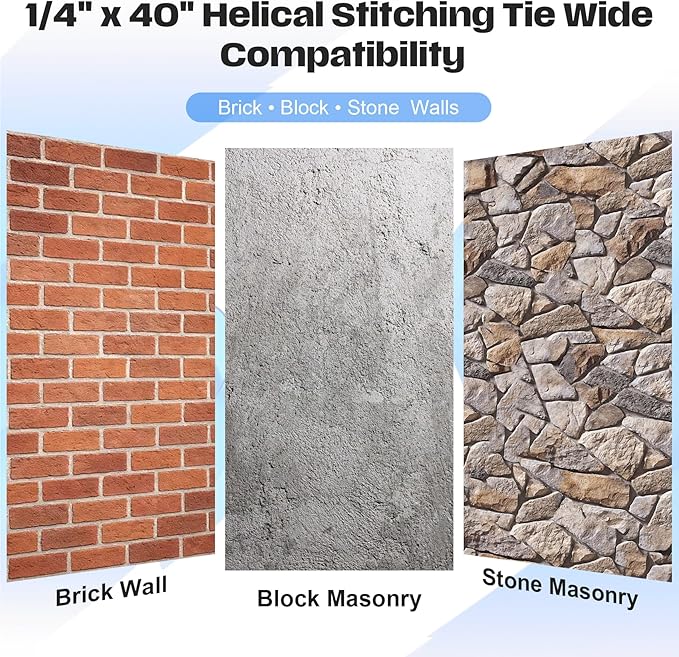 Wall Repair Helical Stitching Tie, 10 Pack, 304 Stainless Steel, Suitable for Repairing Cracks in Bricks, Blocks and Stone Masonry