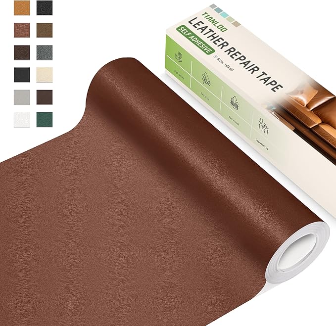 TIANLDD Leather Repair Tape,16 x 80 Inches Self Adhesive Leather Repair Patch，Leather Repair Kit for Furniture，Couches,Car Seats,Cabinets,Handbags(Light Brown-Fine Lines)