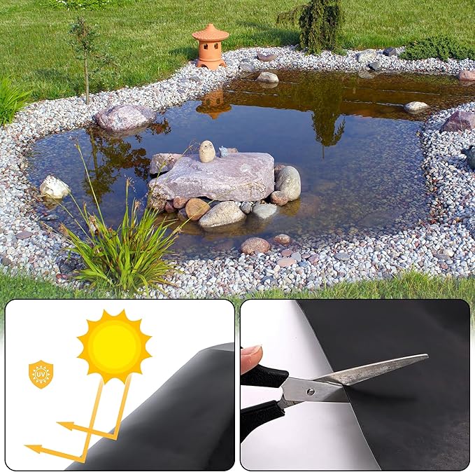 Adroiteet 10 x 10 FT Pond Liner, 20 Mil Fish Pond HDPE Liner, Pond Liners for Outdoor Ponds, Koi Ponds, Garden Fountain, Waterfall