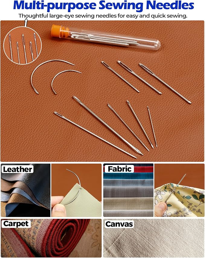 PLANTIONAL Leather Repair Sewing Kit: 31pcs Leather Working Tools with Pro Waxed Thread, Large Eye Hand Sewing Needles, 3 Versatile Awl, Heavy Duty Sewing Kit for Car, Upholstery, Vinyl, Canvas 02