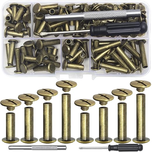 YORANYO 70Sets Chicago Screws Leather Rivets Assorted Screw Rivets Chicago Binding Screws for Decorate and Repair Leather Craft Belt Bag Shoes Purse Bookbinding (Bronze, M5*15,18,20,25)