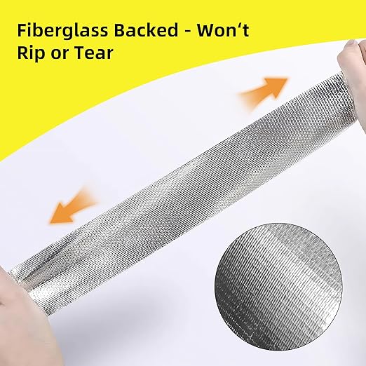 2 Inch x 65 Ft Fiberglass Reinforced Aluminum Foil Tape, Heavy Duty HVAC Foil Tape for Dryer Vent, Ductwork, Metal Repair, Heat & Moisture Resistant, Silver