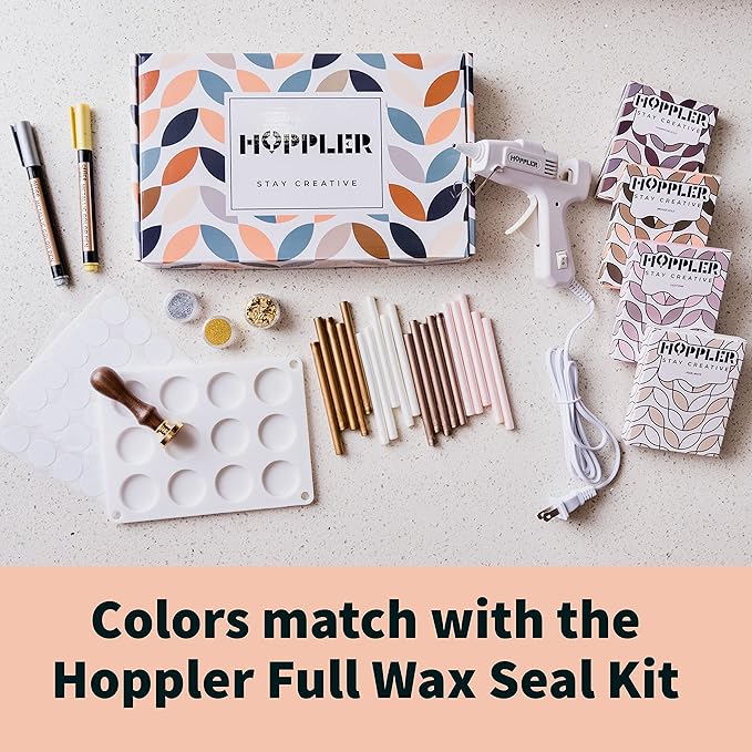 Hoppler Premium Wax Seal Kit with Seal Gun, Wax Sticks, a Flower Stamp, 12 Cavity Silicone Mold, and Extra Additions to Make Seals Stand Out and Make Invitations in Bulk. (Light Pink)