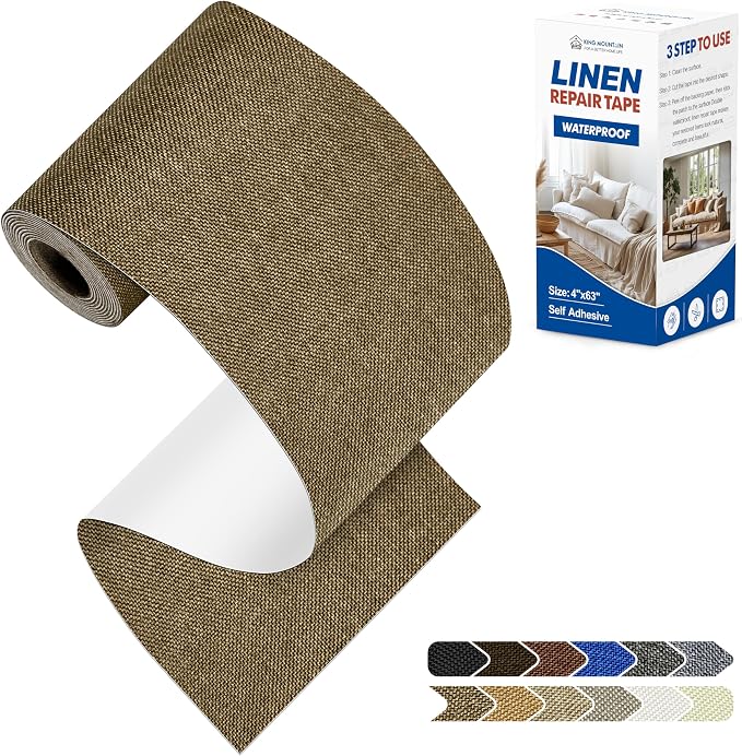 KING MOUNTAIN Linen Repair Patches, Self-Adhesive Fabric Patches, 4 X 63 inch Extra Size, Multi Color, Can be Used for Sofa Repair (Brown)