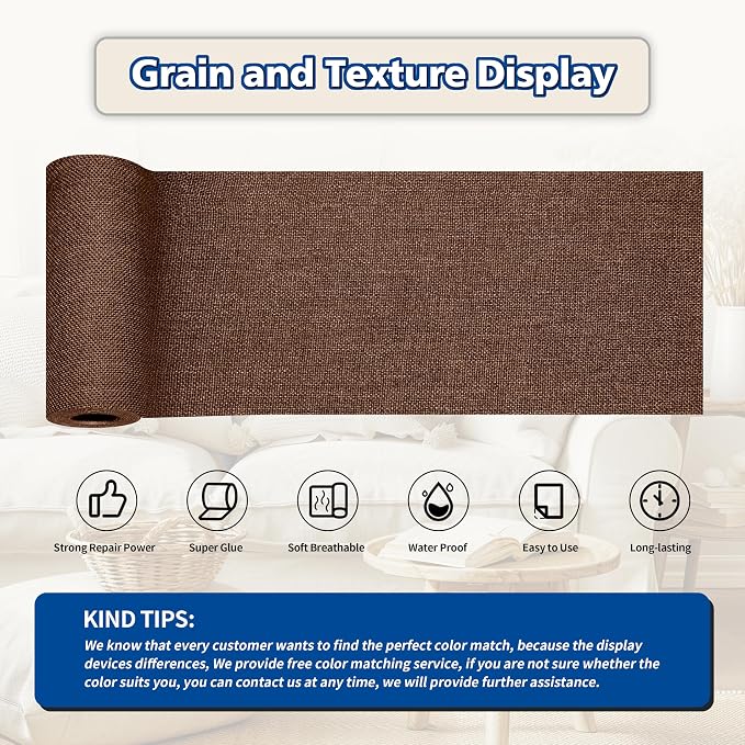 KING MOUNTAIN Linen Repair Patches, Self-Adhesive Linen Fabric Patches, 4 X 63 inch Extra Size, Multi Color, Can be Used for Linen Sofa Repair (Medium Brown)