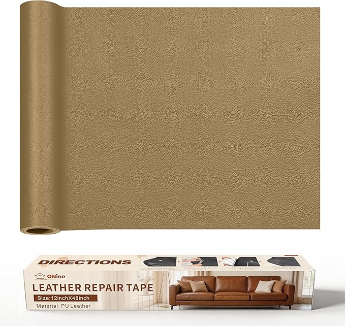 ONine Leather Repair Tape,Self Adhesive Leather Repair Patch,Leather Patches for Furniture,Sofa,Car Seats,Office Chair. Vinyl Repair Kit 12x48in(Gery Khaki)