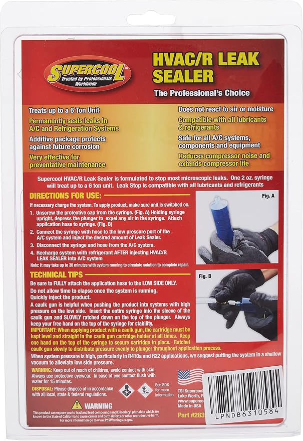 TSI Supercool 28399 HVAC Leak Stop Syringe with Application Hose, 2 fl. oz. (60 mL)