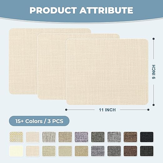 BESEZX Linen Fabric Repair Patch，3 PCS 9 * 11 Inch Self-Adhesive Couch Fabric Patch for Furniture, Sofa, Chair, Upholstery. (Fine,Light Beige)