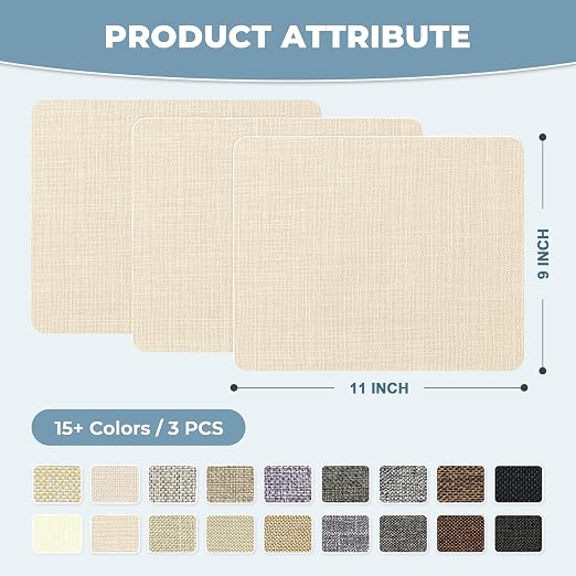 BESEZX Linen Fabric Repair Patch，3 PCS 9 * 11 Inch Self-Adhesive Couch Fabric Patch for Furniture, Sofa, Chair, Upholstery.(Fine,Off White)