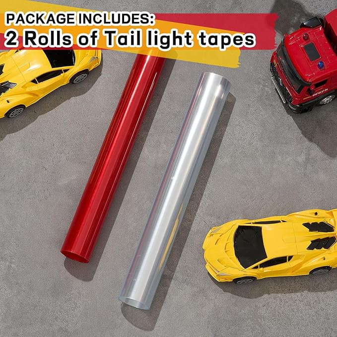 Patelai 2 Rolls 3.94 ft X 11.81 Inches Self Adhesive Repair Light Tape Auto Tail Light Tape Fog Lights Tint Tape Headlight Lens Tape (Red, Clear)