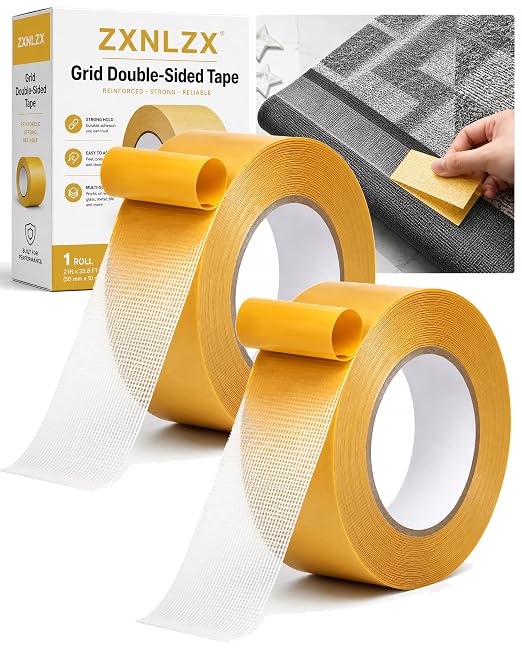 Grid Double-Sided Tape, Heavy Duty Waterproof Mesh Magic Tape Tear-Resistant Hight Adhesion Removable No Residue for Curtains, Carpets, Crafts and Home Repairs(20 meters-2pc,30 mm)