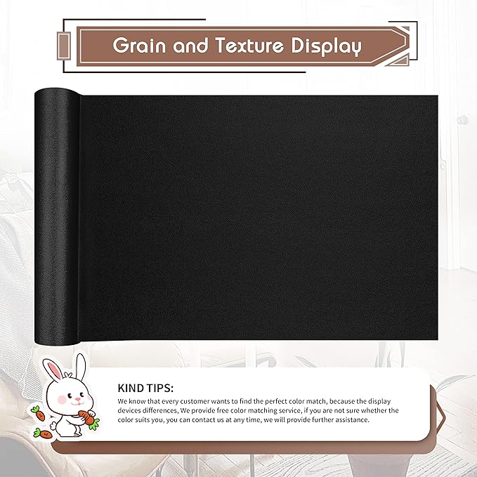 KING MOUNTAIN Leather Repair Patch,12 x 60 Inches self Adhesive Leather Repair Tape for Damaged Leather Furniture, Sofa Seating,Car Seats, Leather Goods（Fine Grained Black）