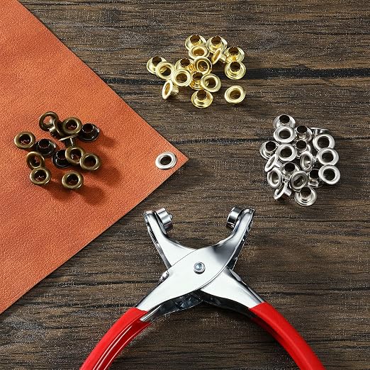 Mudder 301 Pcs Grommet Eyelet Pliers Tool Kit, Fabric Leather Hole Eyelets and Grommets Punch Pliers with 300 Metal Eyelets for Belt Shoes Cloths(1/4 Inch,Coppery, Gold, Silver)