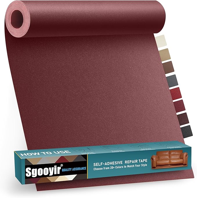 Leather Repair Patch Tape Kit, 16" x 30" Self Adhesive Leather Repair Patch for Furniture, Vinyl Leather Repair Kit for Car Seat, Chairs, Couch, Sofa, Boat Maroon