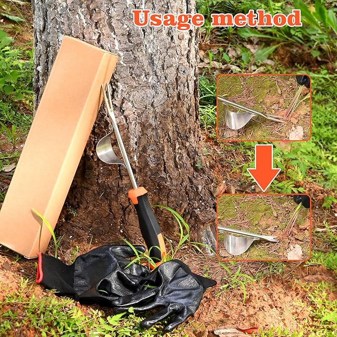 BokingOne Hand Weeder Tool - V-Shaped Stainless Durable Unique Lever Design Weed Puller Tool with Anti-Slip Rubberized Handle for Effortless Dandelion Their Roots & Weed Removal.