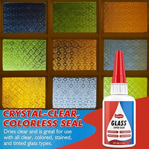 Glass Glue, 1.23 oz (35g) – Clear Waterproof Glass Adhesive, Quick Set 15s, Ultra Strong for Jewelry, Crystal & Art Crafts, Glass & Mirror Repair