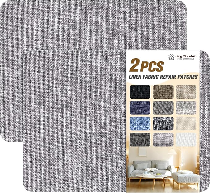 Coarse Linen Repair Patches, Self-Adhesive Linen Fabric Patches, 8X11 inch 2 PCS, Multi Color, Can be Used for Linen Sofa Repair (8" x 11"-2PCS,Light Grey)