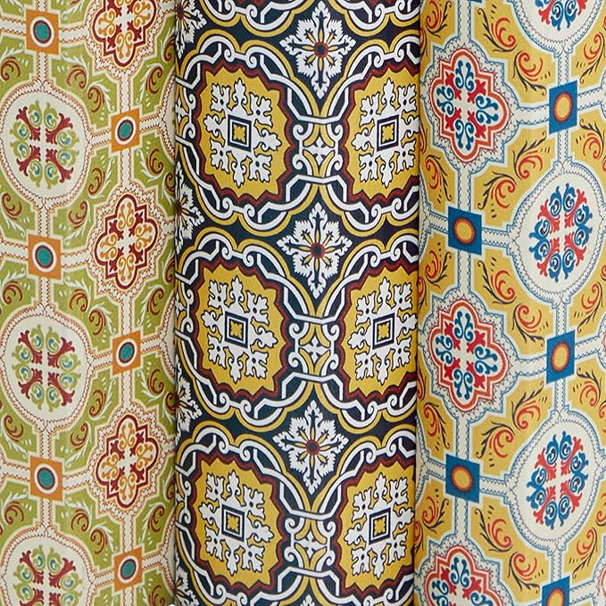 Deco 79 Canvas Decorative Box Storage Book Book Shaped Boxes with Arabesque Pattern and Gold Page Inspired Detail, Set of 3 Decorative Keepsake Boxes 12", 10", 8"H, Multi Colored