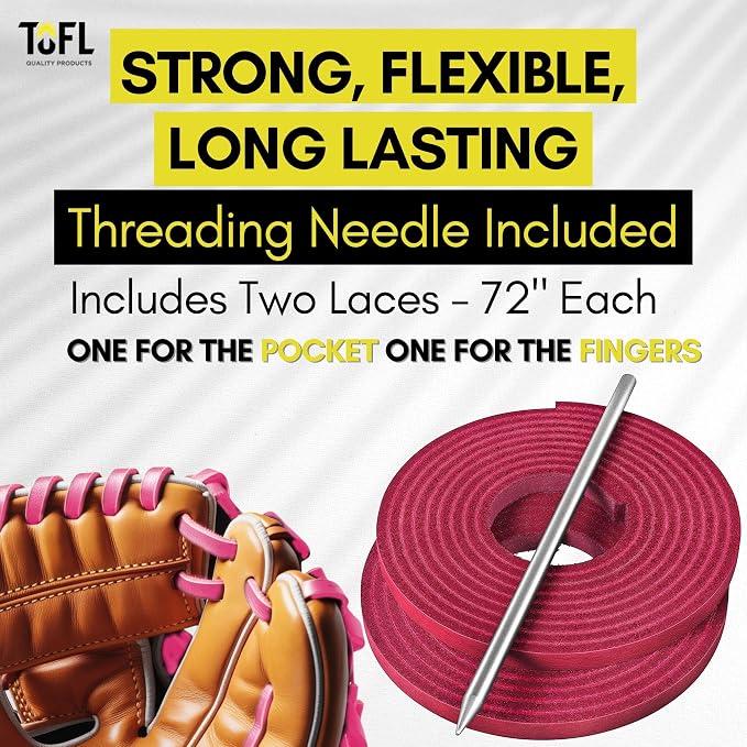 TOFL Softball and Baseball Glove Lace Kit | Mitt Lace Glove Repair Lacing Kit | 2 Leather Laces with Lacing Needle for Catchers Glove
