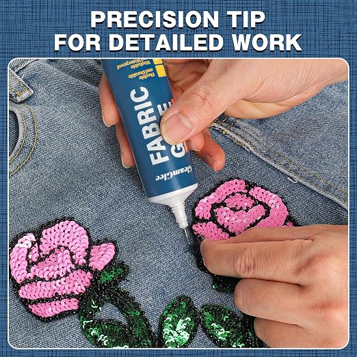 Fabric Glue, Permanent Extra Strong Clear Washable Fabric Adhesive for Clothing Repairs, Patches, Denim, Rhinestones, Felt, Crafts & Upholstery, 1.76 oz