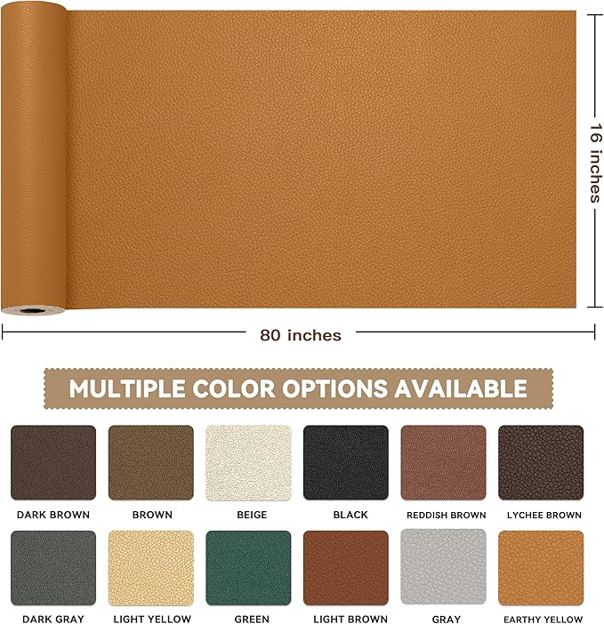 TIANLDD Leather Repair Tape,16 x 80 Inches Self Adhesive Leather Repair Patch，Leather Repair Kit for Furniture，Couches,Car Seats,Cabinets,Handbags(Yellowish Brown-Litchi Grain)