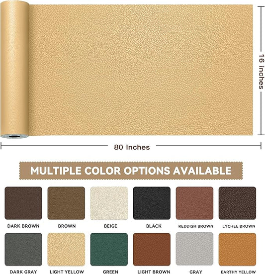 TIANLDD Leather Repair Tape,16 x 80 Inches Self Adhesive Leather Repair Patch，Leather Repair Kit for Furniture，Couches,Car Seats,Cabinets,Handbags(Khaki-Litchi Grain)