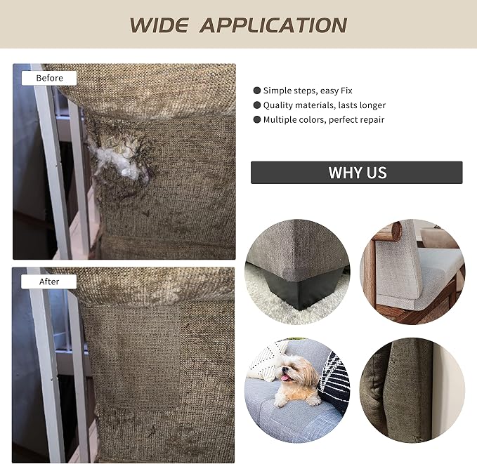 Fine Linen Repair Patches, Self-Adhesive Fabric Patches, 8X11 inch 2 PCS, Multi Color,Used for Sofa and Linen Item(Black)