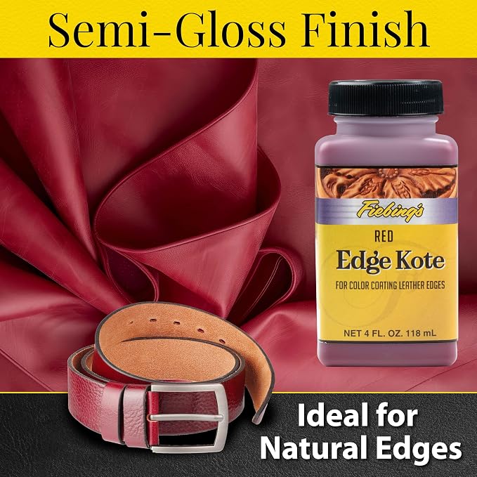 Fiebing's Edge Kote Leather Paint (4oz) - Edge Paint for Shoes, Furniture, Purses - Flexible, Water Resistant, Semi Gloss Color Coating Leather Dye to Protect Natural Edges (Red)