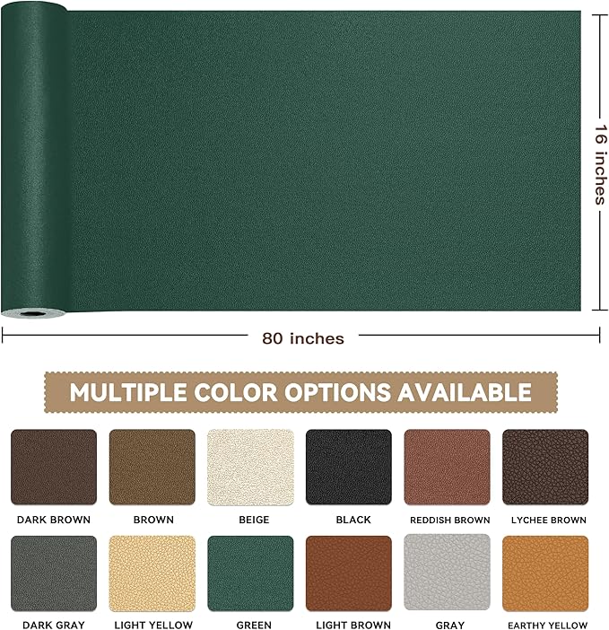 TIANLDD Leather Repair Tape,16 x 80 Inches Self Adhesive Leather Repair Patch，Leather Repair Kit for Furniture，Couches,Car Seats,Cabinets,Handbags(Dark Green-Fine Lines)