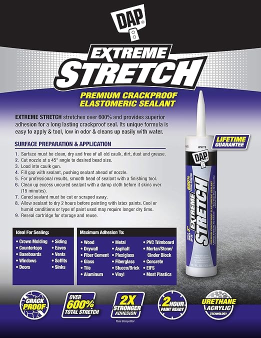 DAP 7079818712 Extreme Stretch Elastomeric Sealant, Iron Stone, 10 Ounces (Pack of 2)