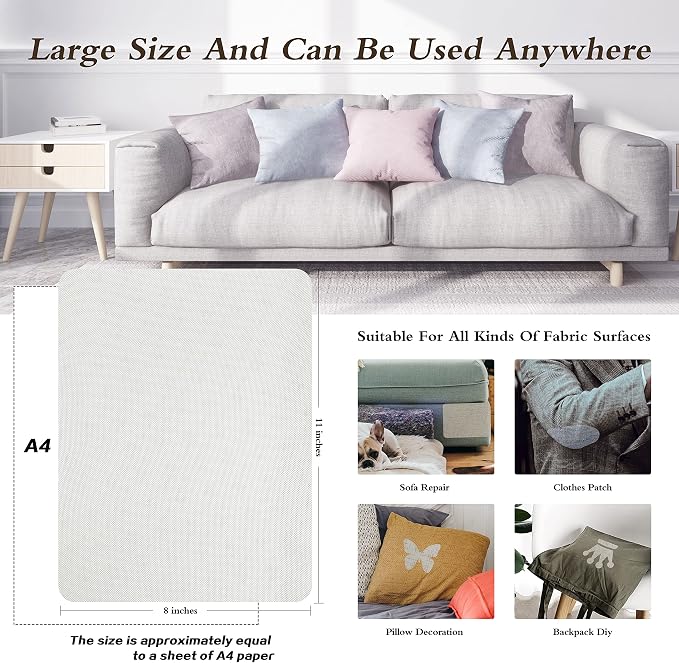 KING MOUNTAIN Fine Linen Repair Patches, Self-Adhesive Linen Fabric Patches, 8X11 inch Extra Size, Multi Color, Can be Used for Linen Sofa Repair (8" x 11",White)