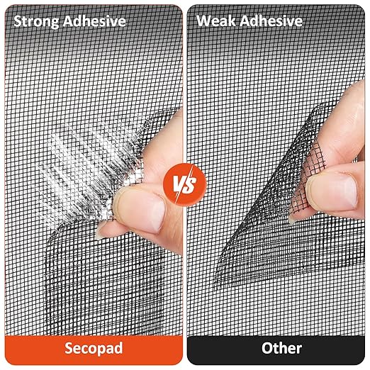 Secopad Black Screen Repair Tape, 4" X 180" (15FT) Window Screen Door Repair Kit, Strong Adhesive Fiberglass Patch Tape Mesh