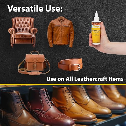 Fiebing's Leathercraft Cement - Leather Glue Adhesive (2 Pack, 4 oz Each) - Quick Drying, High Strength, Flexible, Non-Toxic, Permanent Bonding Leather Repair for Jackets, Shoes, Furniture, Purse