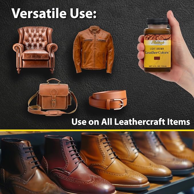 Fiebing's LeatherColors (4 Fl Oz, Light Brown) - Leather Dye for Leather - Water-Based, Non-Flammable Formula - Permanent & Penetrating Color for Shoes, Boots, Furniture - Safe for Institution Use
