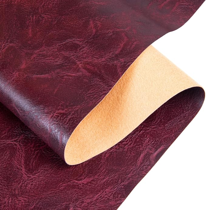 Faux Leather Fabric Sheet, 12 x 54 Inches, Texture Synthetic Material for DIY Crafts, Leather earings,Upholstery, Automotive, Sofa Projects Individual 1 Yard Cut (Burgundy, 1/3 Yard)