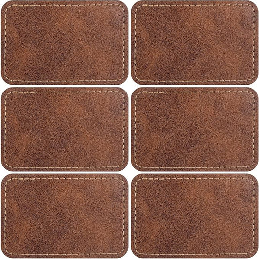 SmallCat 6 PCS Square Leather Patches for Hats, Iron on Blank Patches, Artificial Leather Patches for Laser Engraving, Repair Patches for DIY Sewing Crafts for Hats, Jackets, Jeans - Dark Coffee